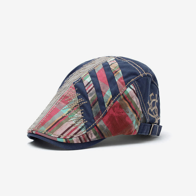 Boina de taxista con hebilla ajustable y diseño de patchwork de algodón