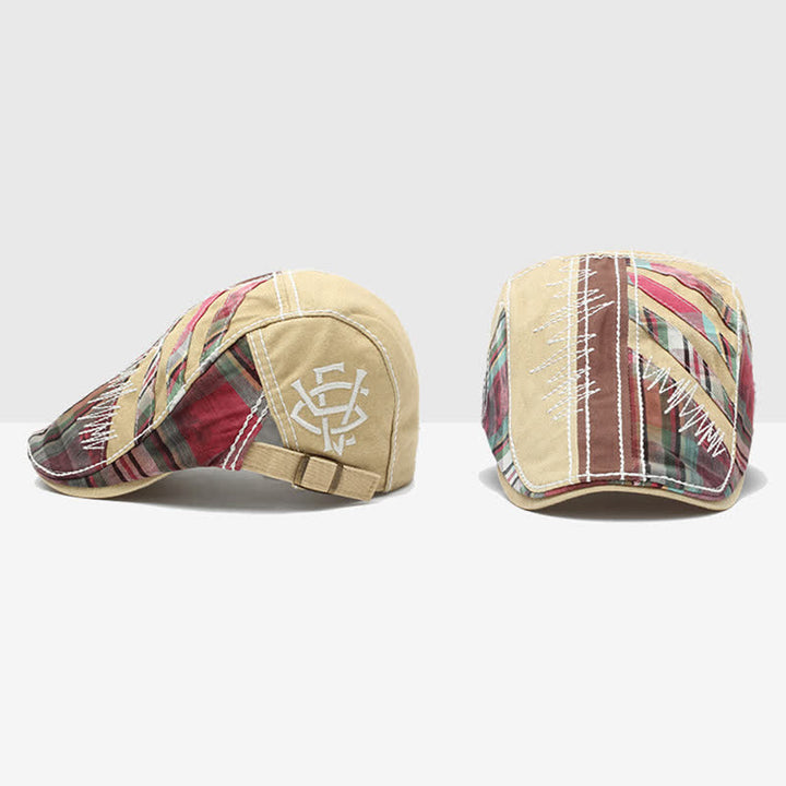 Boina de taxista con hebilla ajustable y diseño de patchwork de algodón