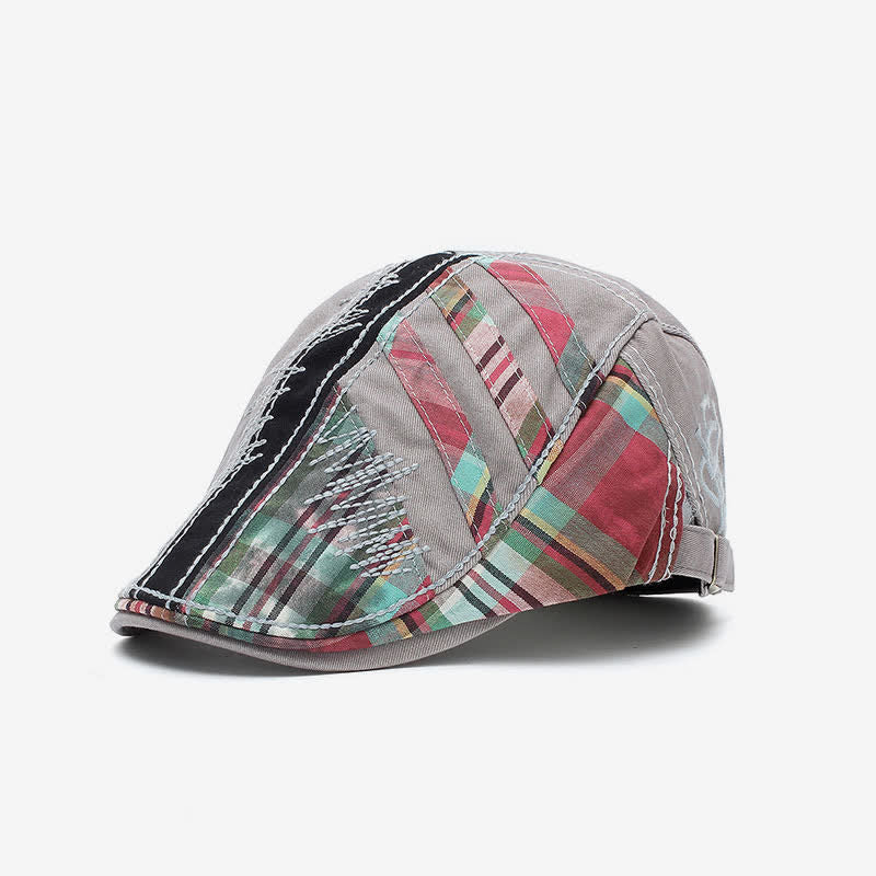Boina de taxista con hebilla ajustable y diseño de patchwork de algodón