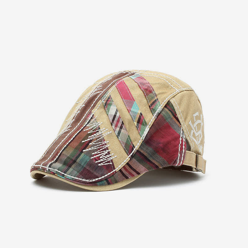 Boina de taxista con hebilla ajustable y diseño de patchwork de algodón