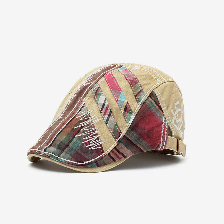 Boina de taxista con hebilla ajustable y diseño de patchwork de algodón