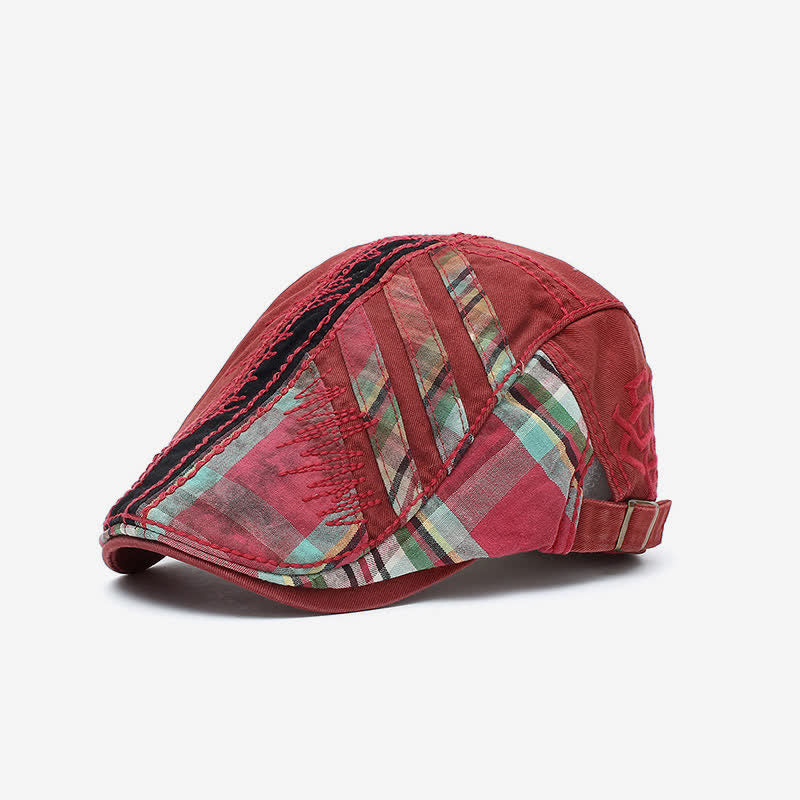 Boina de taxista con hebilla ajustable y diseño de patchwork de algodón