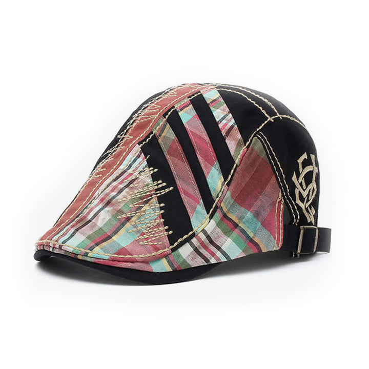 Boina de taxista con hebilla ajustable y diseño de patchwork de algodón