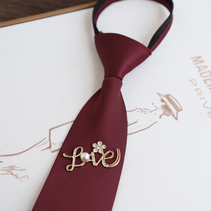 Corbata de boda con cremallera y decoración dorada en rojo oscuro para hombre