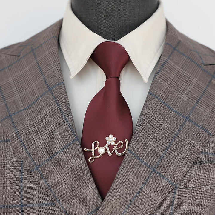 Corbata de boda con cremallera y decoración dorada en rojo oscuro para hombre