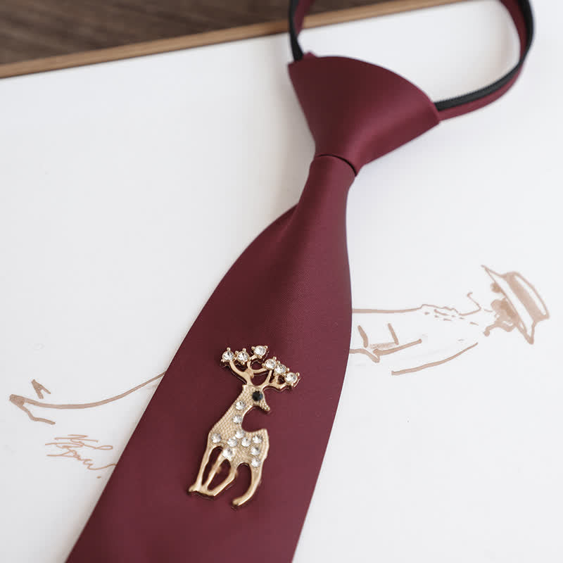 Corbata de boda con cremallera y decoración dorada en rojo oscuro para hombre