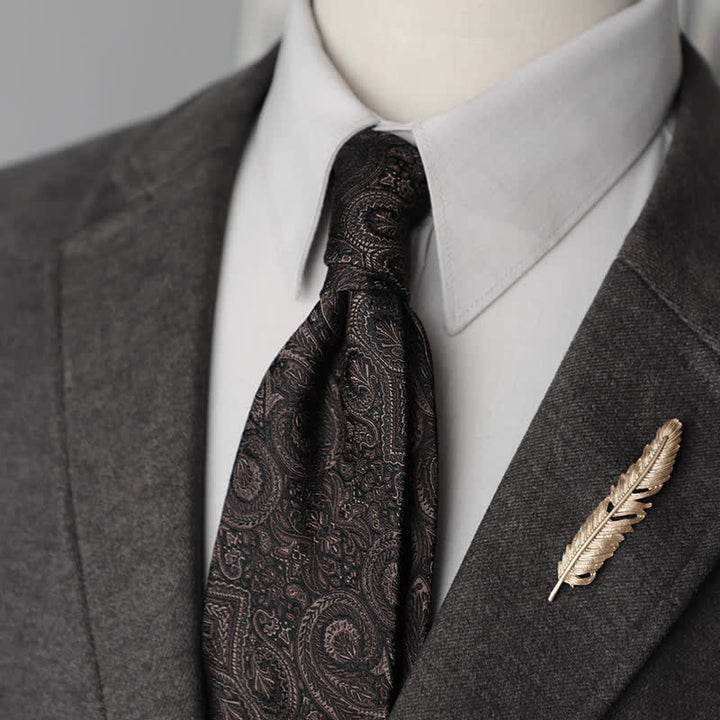 Corbata de seda pura con estampado de cachemira y rayas florales para hombre