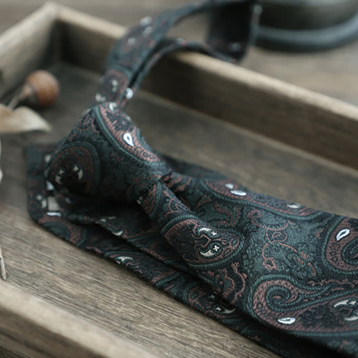 Corbata de seda pura con estampado de cachemira y rayas florales para hombre
