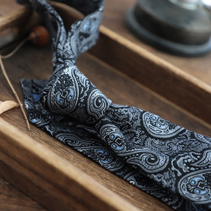 Corbata de seda pura con estampado de cachemira y rayas florales para hombre