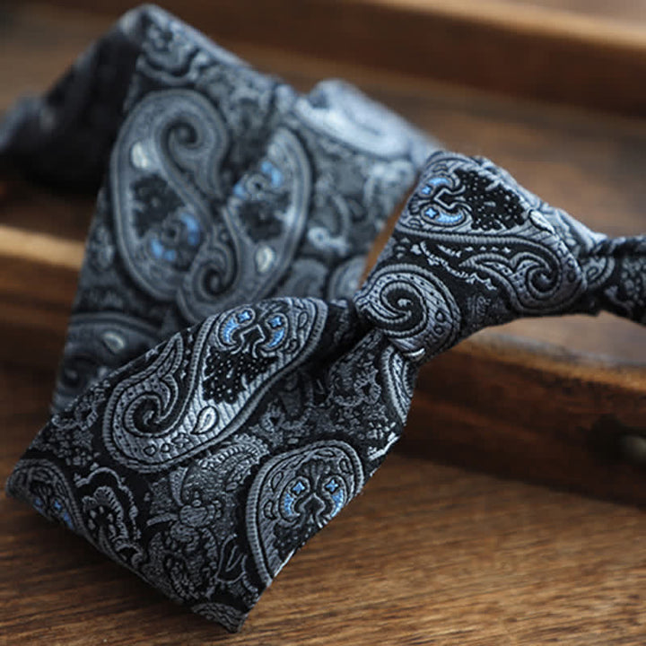 Corbata de seda pura con estampado de cachemira y rayas florales para hombre