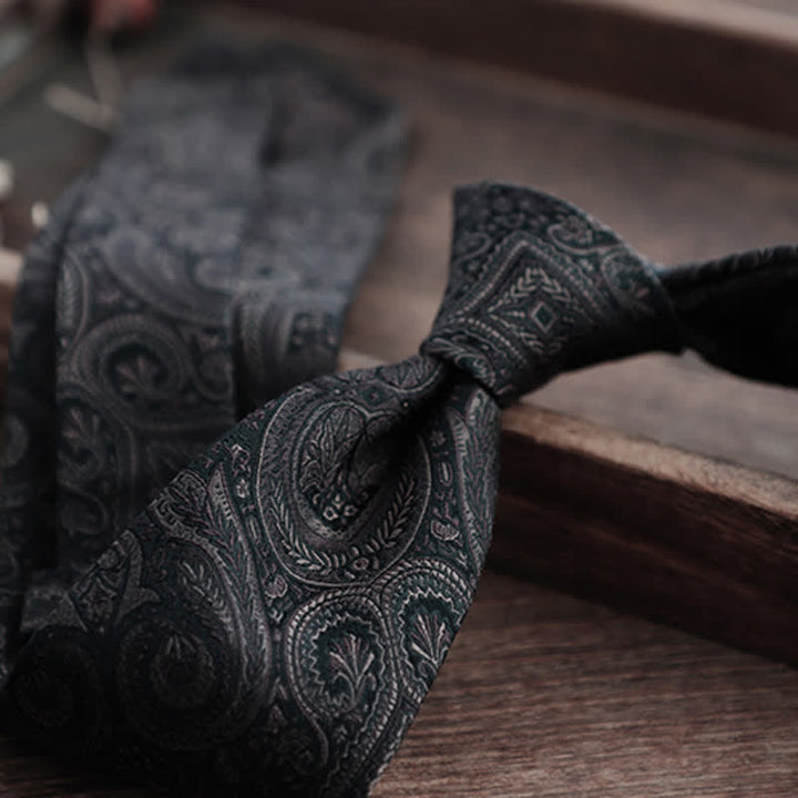 Corbata de seda pura con estampado de cachemira y rayas florales para hombre