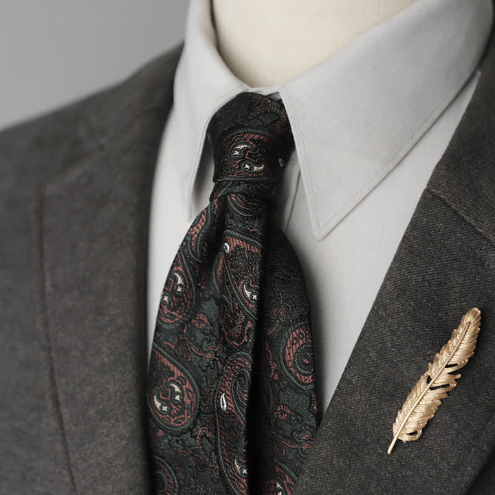 Corbata de seda pura con estampado de cachemira y rayas florales para hombre