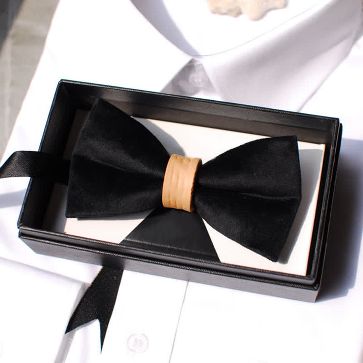 Pajarita elegante de cuero y terciopelo de color liso para hombre