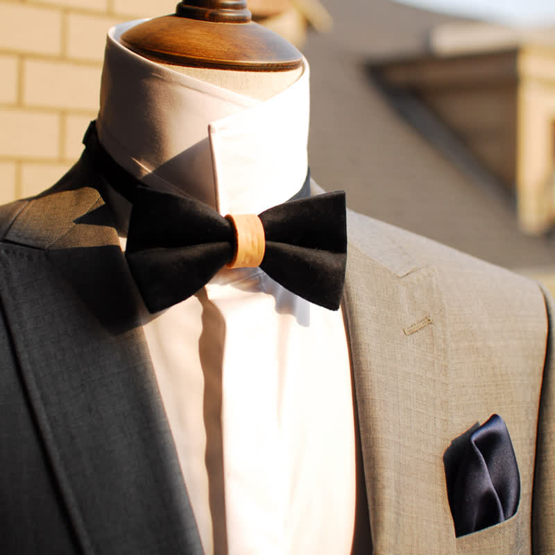 Pajarita elegante de cuero y terciopelo de color liso para hombre