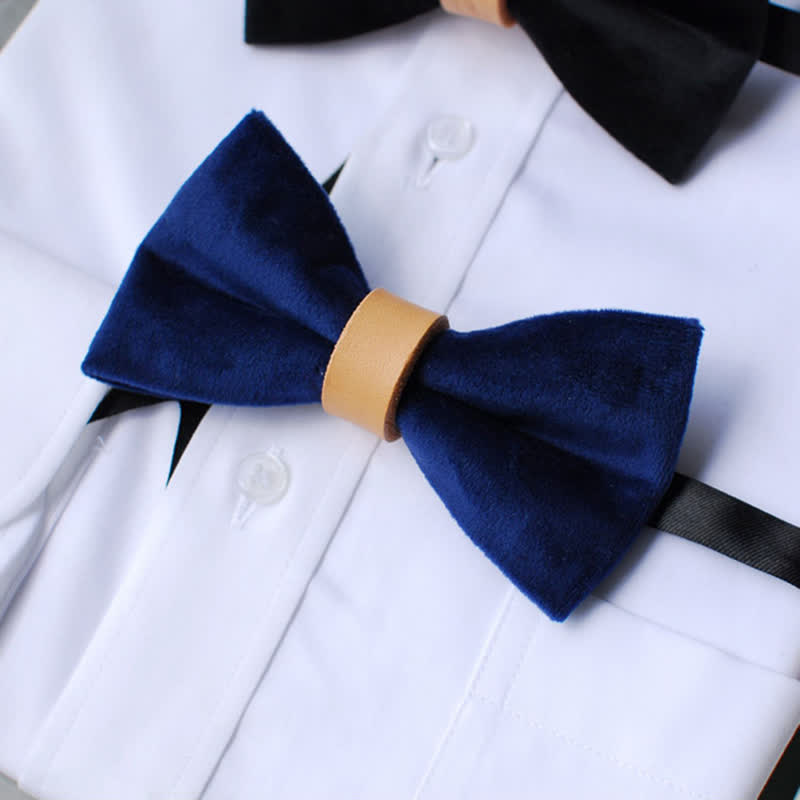 Pajarita elegante de cuero y terciopelo de color liso para hombre