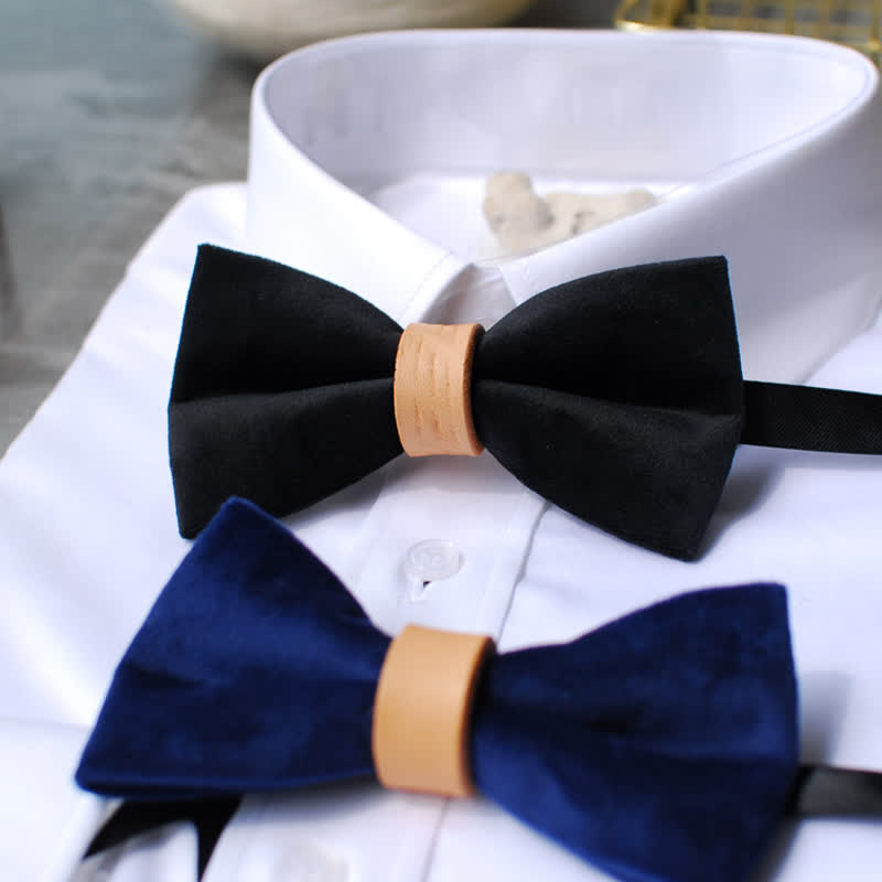 Pajarita elegante de cuero y terciopelo de color liso para hombre
