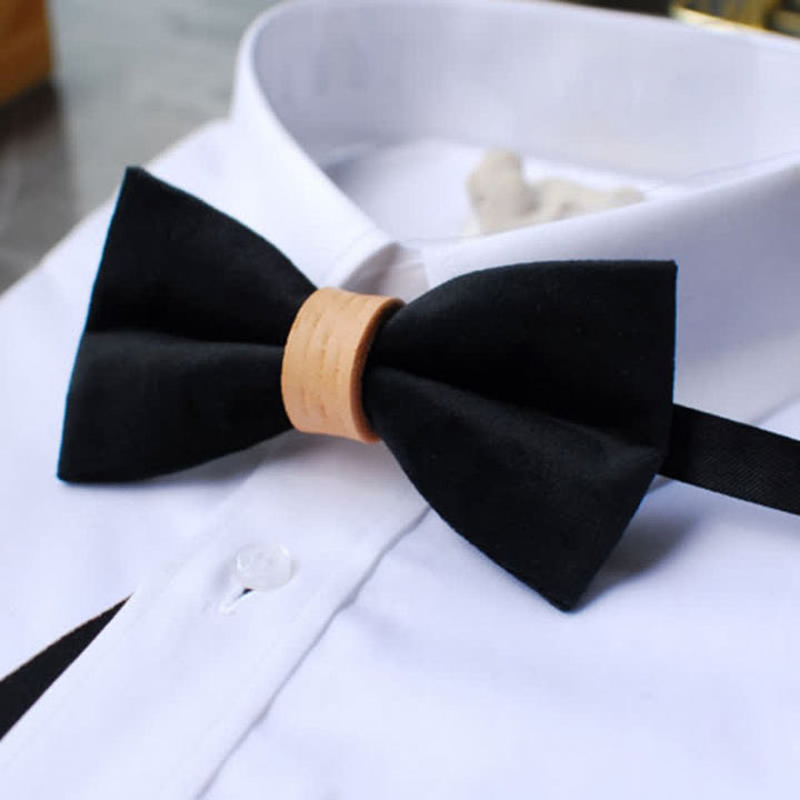 Pajarita elegante de cuero y terciopelo de color liso para hombre