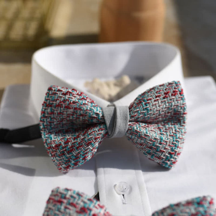 Pajarita tejida para hombre en mezcla de colores gris, rosa y azul