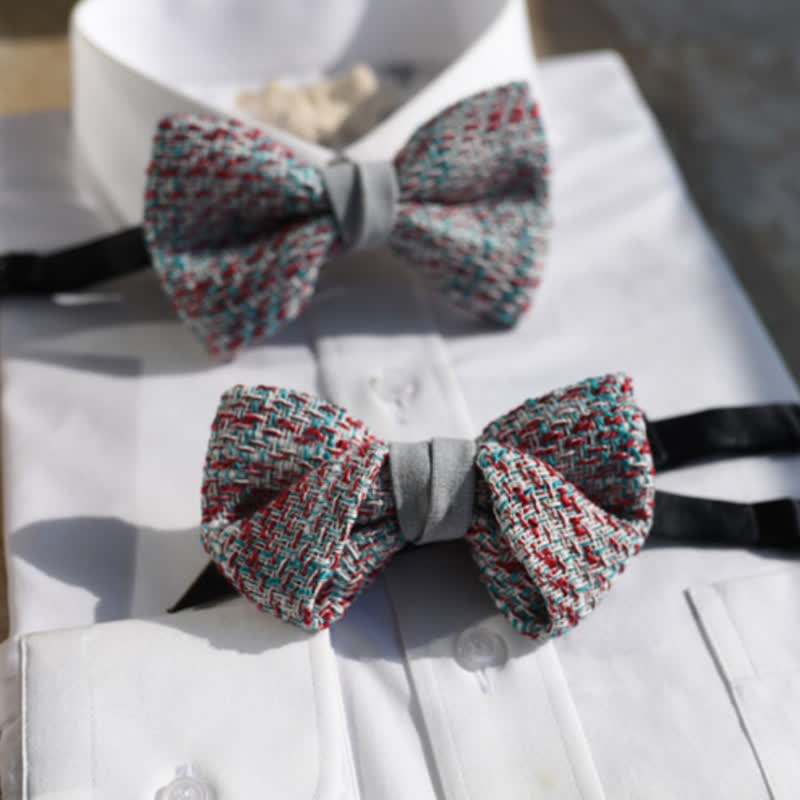 Pajarita tejida para hombre en mezcla de colores gris, rosa y azul