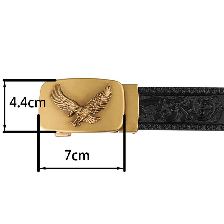 Cinturón de cuero con relieve y hebilla automática de águila voladora para hombre