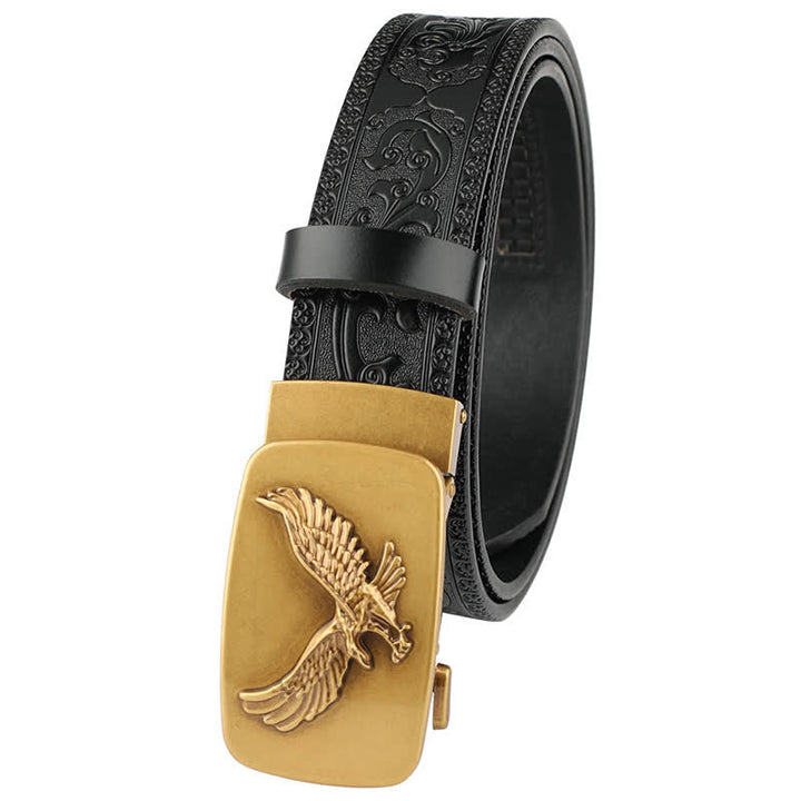 Cinturón de cuero con relieve y hebilla automática de águila voladora para hombre