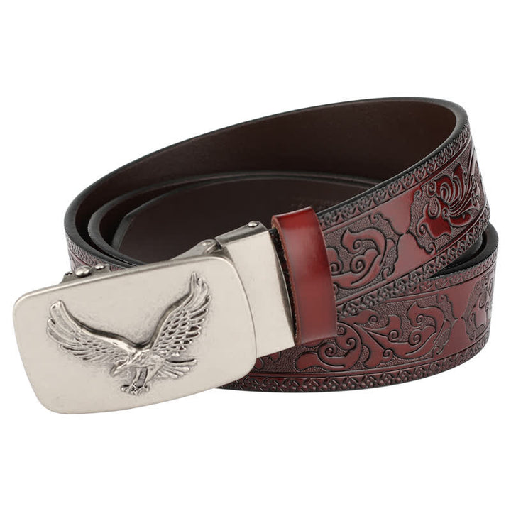 Cinturón de cuero con relieve y hebilla automática de águila voladora para hombre