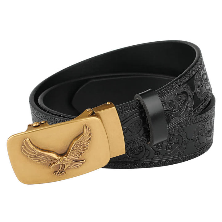 Cinturón de cuero con relieve y hebilla automática de águila voladora para hombre