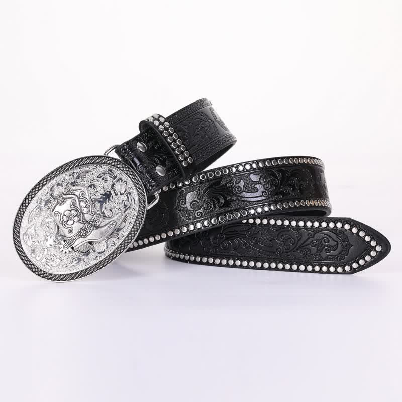 Botas vaqueras para hombre con detalle de remaches en relieve y cinturón de cuero