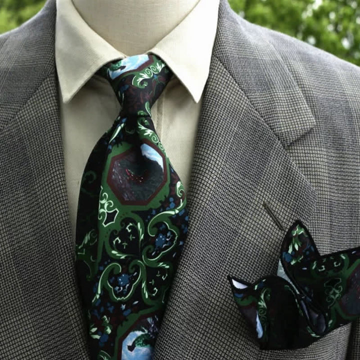 Corbata bohemia con estampado de flores fantásticas para hombre