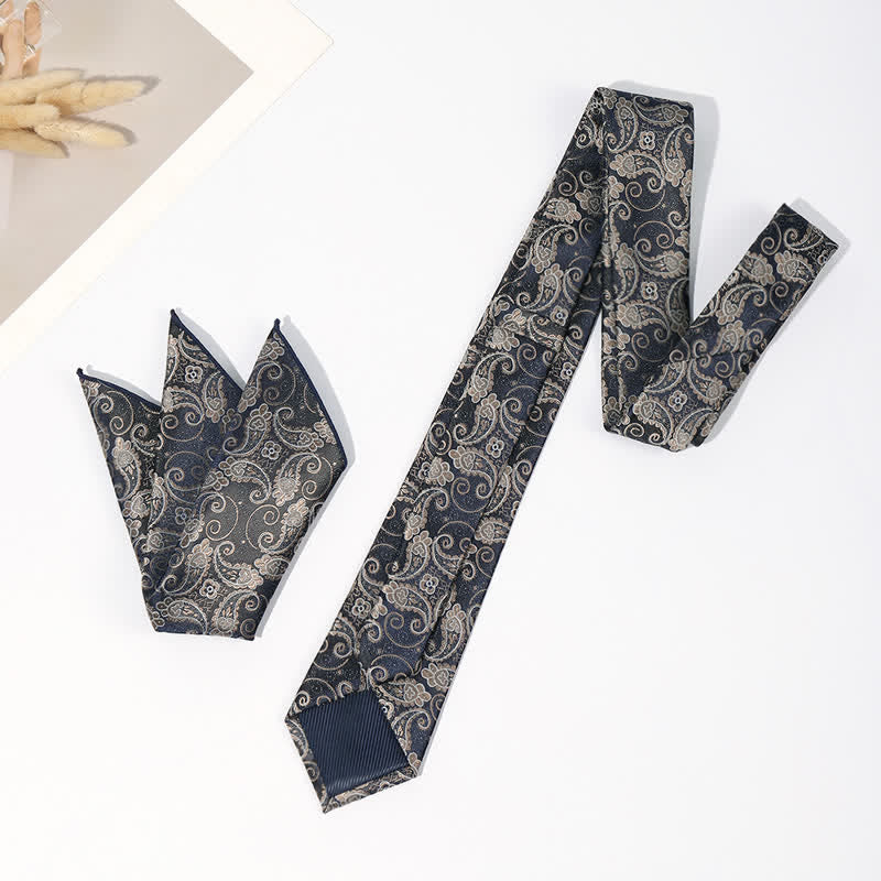 Conjunto de 2 corbatas de bolsillo de lujo con estampado de cachemira para hombre