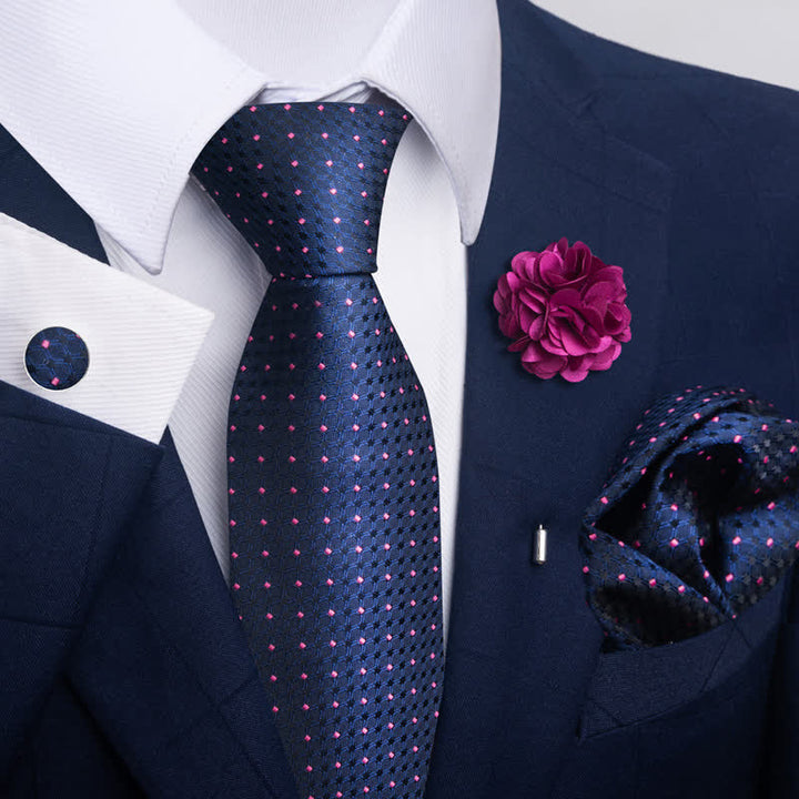 Conjunto de 4 corbatas de diseño jacquard de la serie azul marino para hombre
