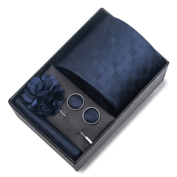 Conjunto de 4 corbatas de diseño jacquard de la serie azul marino para hombre