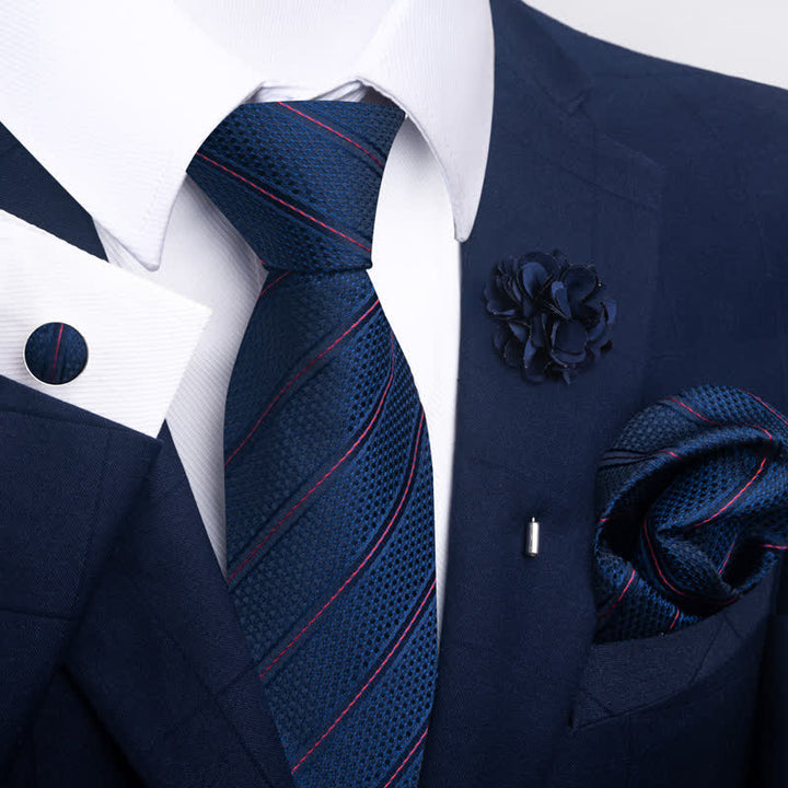 Conjunto de 4 corbatas de diseño jacquard de la serie azul marino para hombre