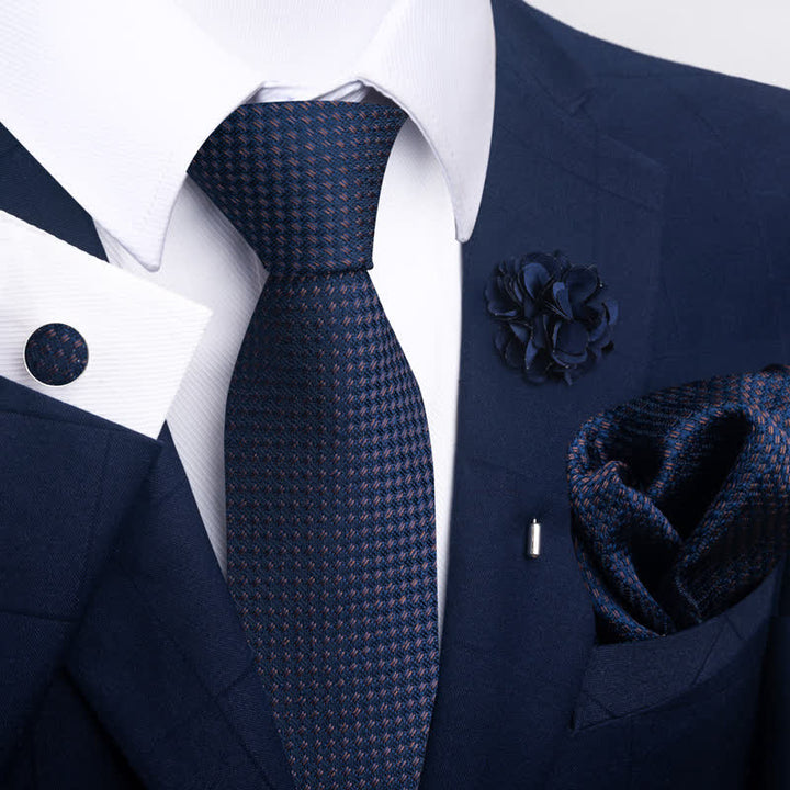 Conjunto de 4 corbatas de diseño jacquard de la serie azul marino para hombre