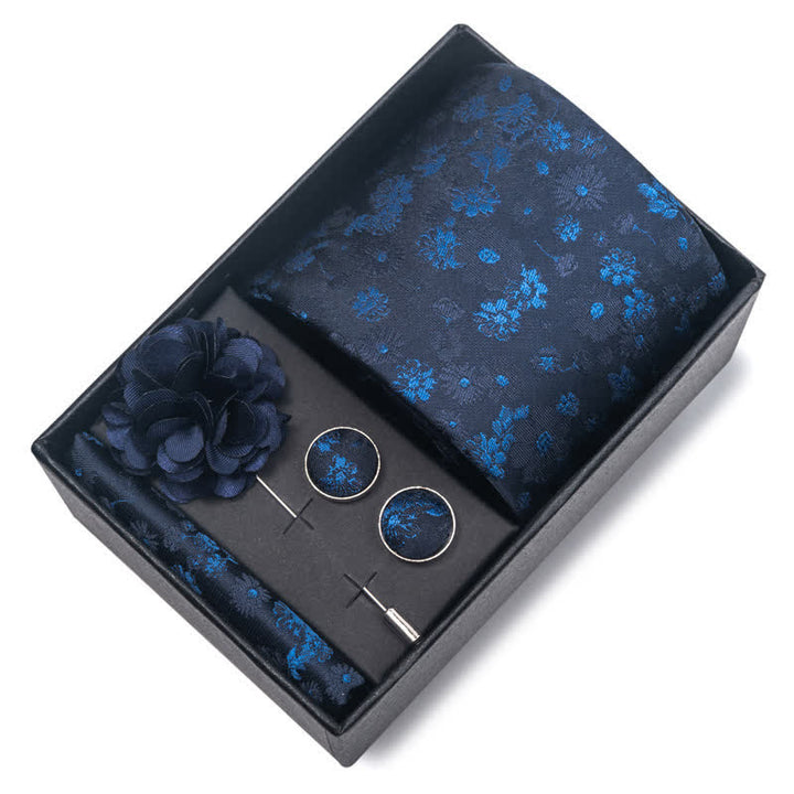 Conjunto de 4 corbatas de diseño jacquard de la serie azul marino para hombre