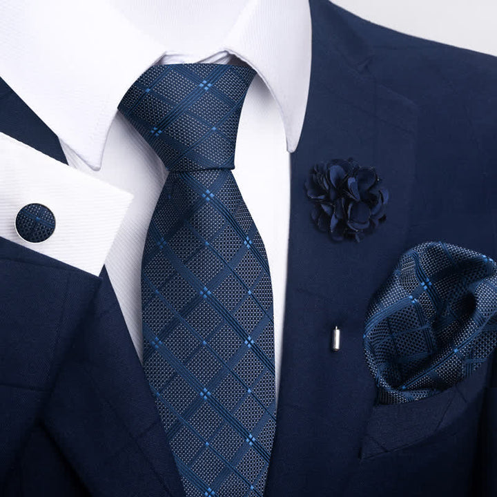 Conjunto de 4 corbatas de diseño jacquard de la serie azul marino para hombre