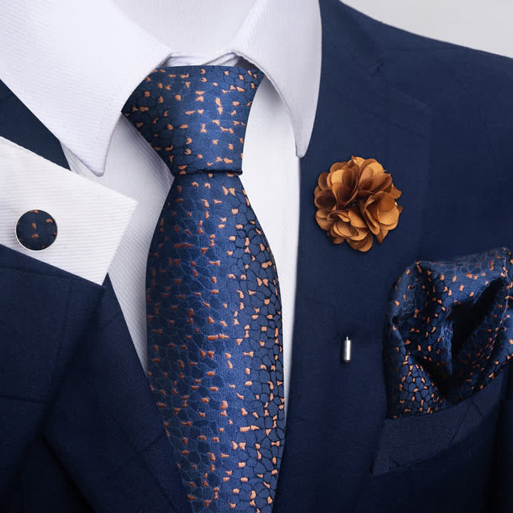 Conjunto de 4 corbatas de diseño jacquard de la serie azul marino para hombre