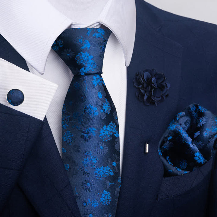 Conjunto de 4 corbatas de diseño jacquard de la serie azul marino para hombre