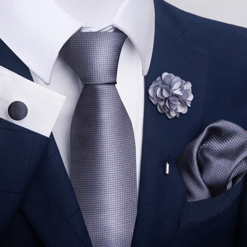 Juego de 4 corbatas modernas de color gris plateado para hombre