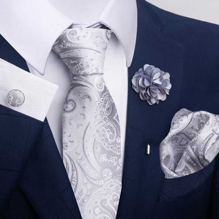 Juego de 4 corbatas modernas de color gris plateado para hombre