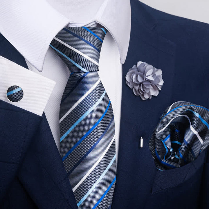 Juego de 4 corbatas modernas de color gris plateado para hombre