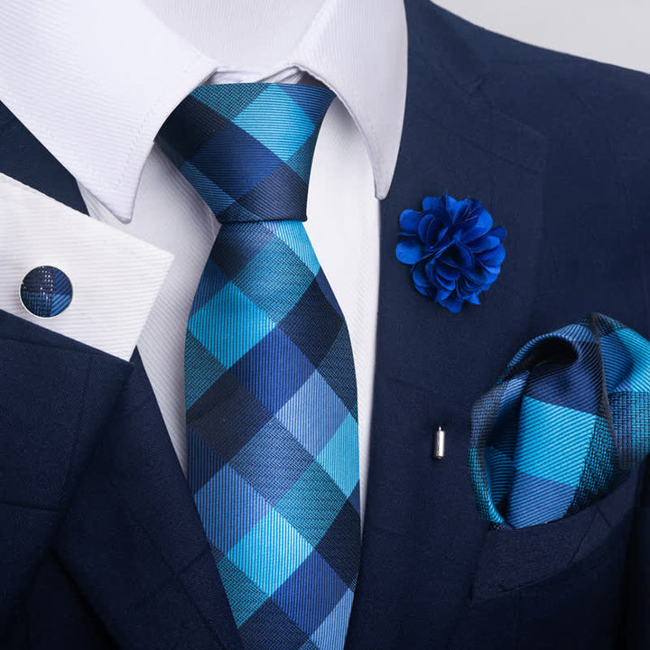 Conjunto de 4 corbatas de rayas florales de la serie azul para hombre