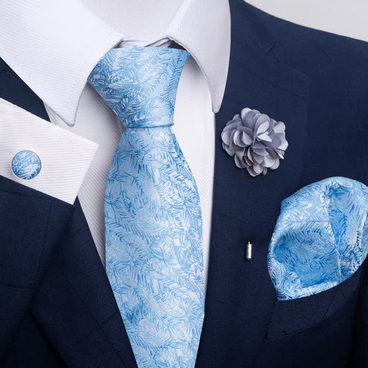 Conjunto de 4 corbatas de rayas florales de la serie azul para hombre