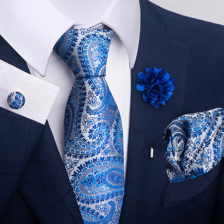 Conjunto de 4 corbatas de rayas florales de la serie azul para hombre