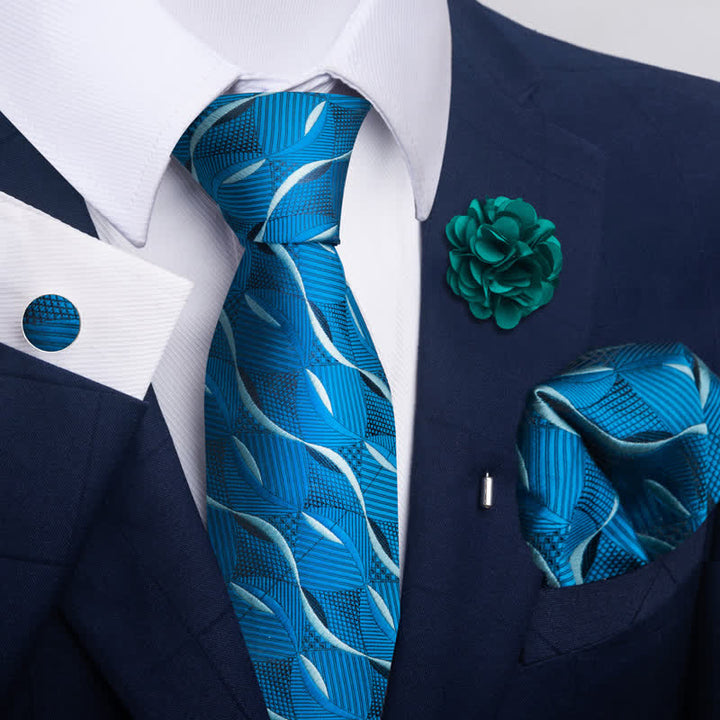 Conjunto de 4 corbatas de rayas florales de la serie azul para hombre