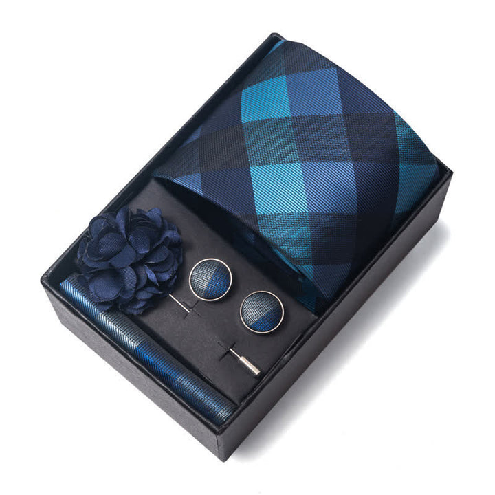 Conjunto de 4 corbatas de rayas florales de la serie azul para hombre