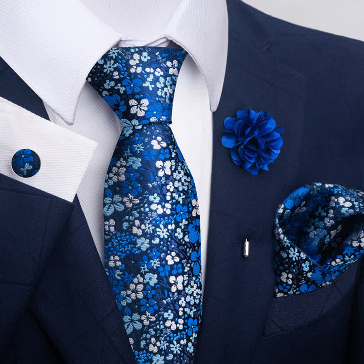 Conjunto de 4 corbatas de rayas florales de la serie azul para hombre