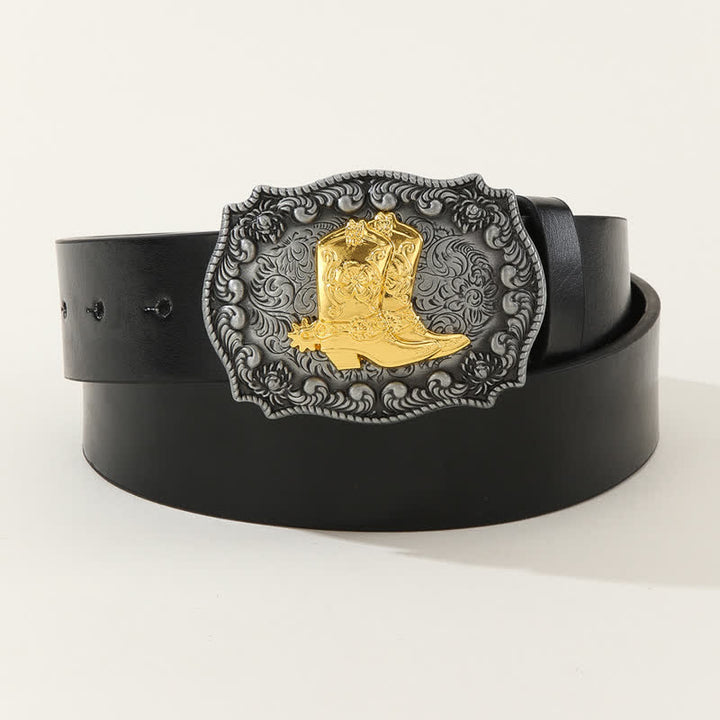 Botas de vaquero vintage para hombre con cinturón de cuero negro