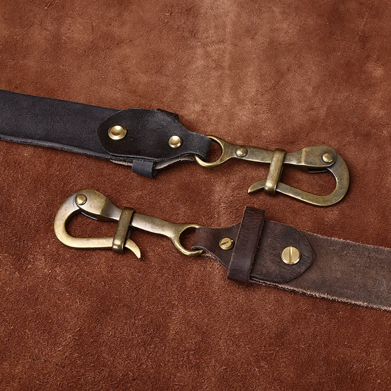 Cinturón de cuero de caballería con hebilla de gancho envejecida estilo retro para hombre