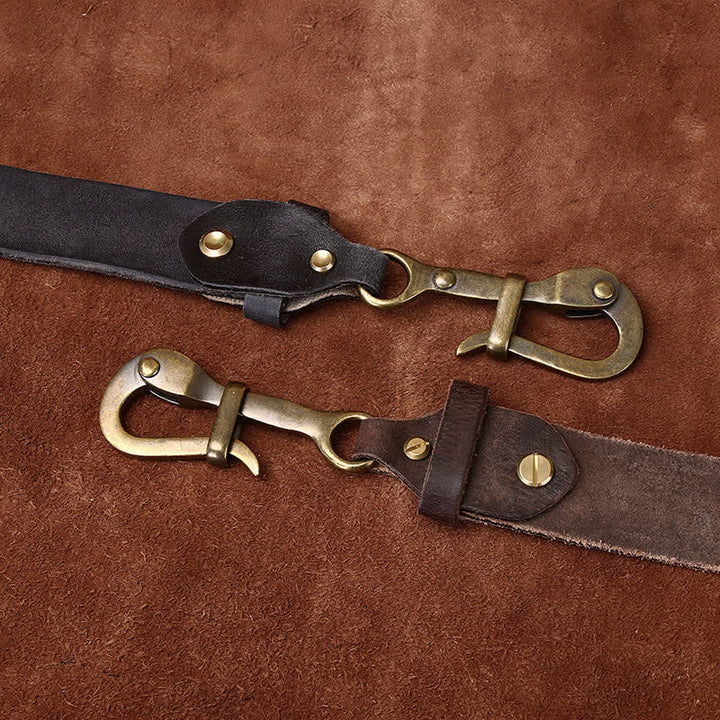 Cinturón de cuero de caballería con hebilla de gancho envejecida estilo retro para hombre